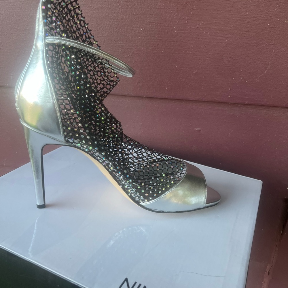 Nina Silver Stiletto Heels with Wing Cutout Design